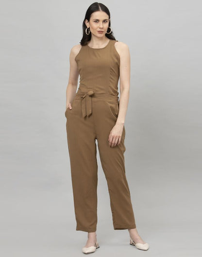 Peanut Brown Coloured Plain Poly Rayon Jumpsuit