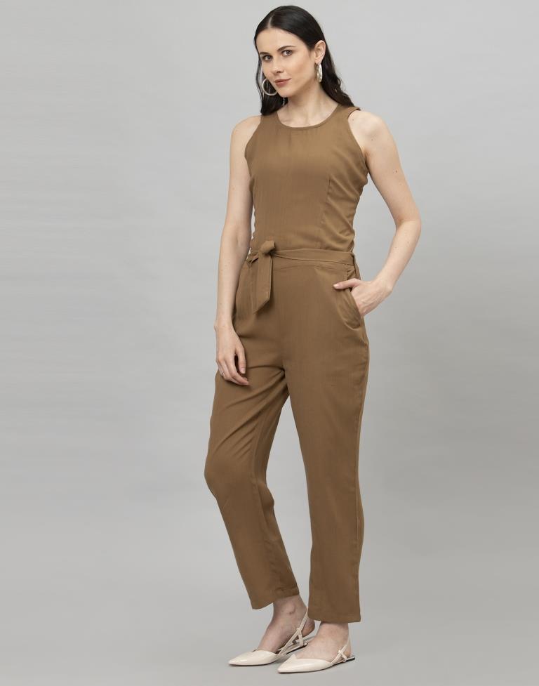 Peanut Brown Coloured Plain Poly Rayon Jumpsuit