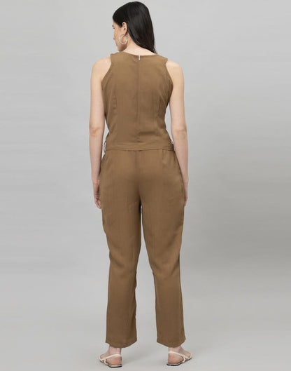 Peanut Brown Coloured Plain Poly Rayon Jumpsuit