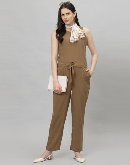 Peanut Brown Coloured Plain Poly Rayon Jumpsuit