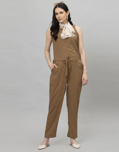 Peanut Brown Coloured Plain Poly Rayon Jumpsuit