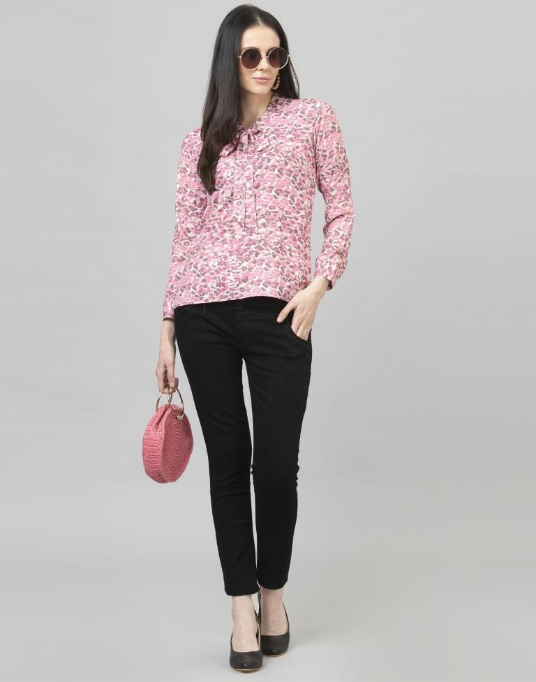 Fantastic Pink Coloured Digital Printed Crepe Tops 