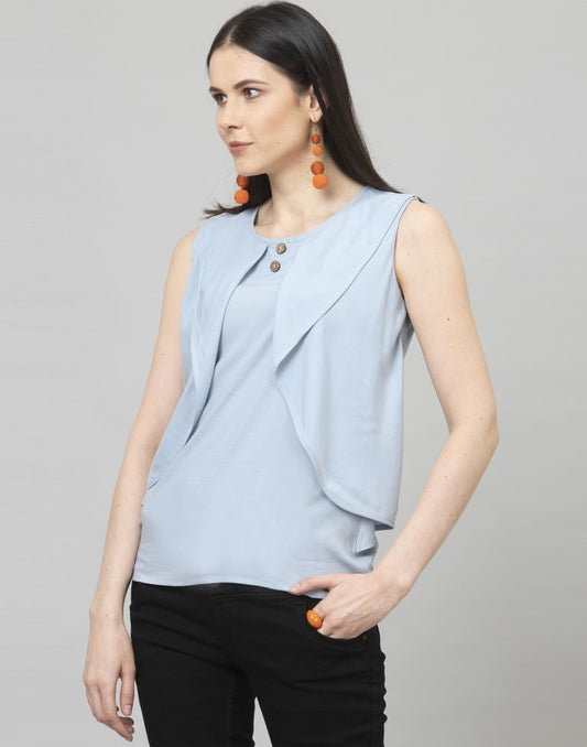 Sensuous Powder Blue Coloured Dyed Rayon Tops 