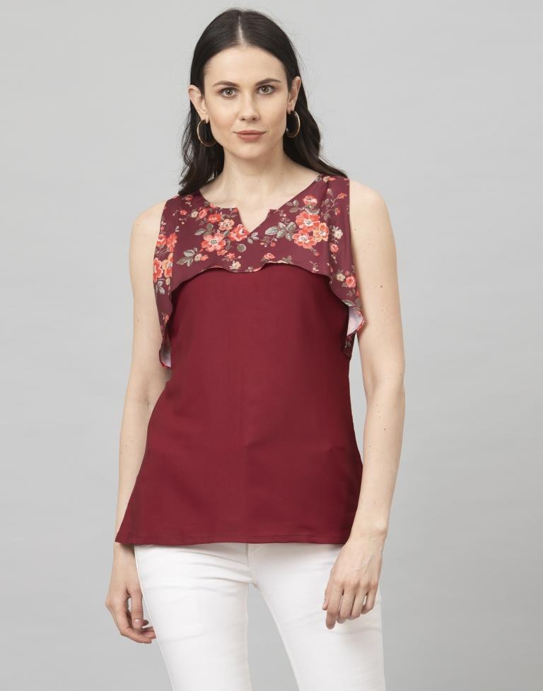 Adorable Maroon Coloured Digital Printed Crepe Tops 