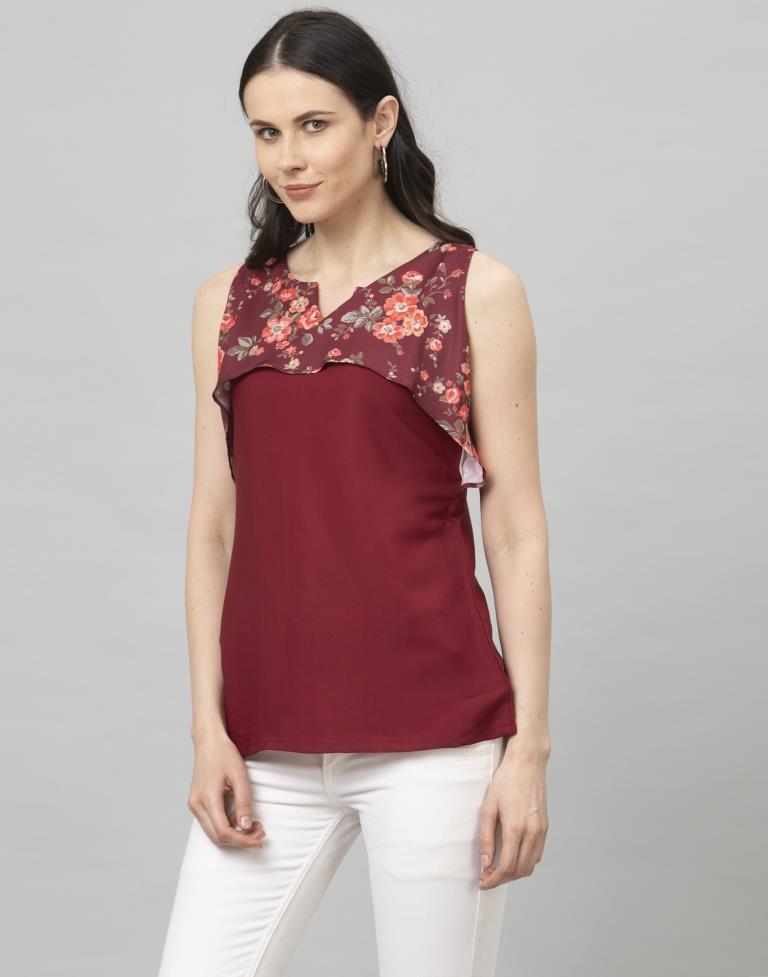 Adorable Maroon Coloured Digital Printed Crepe Tops 