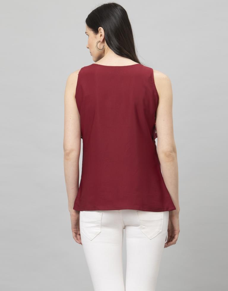 Adorable Maroon Coloured Digital Printed Crepe Tops 