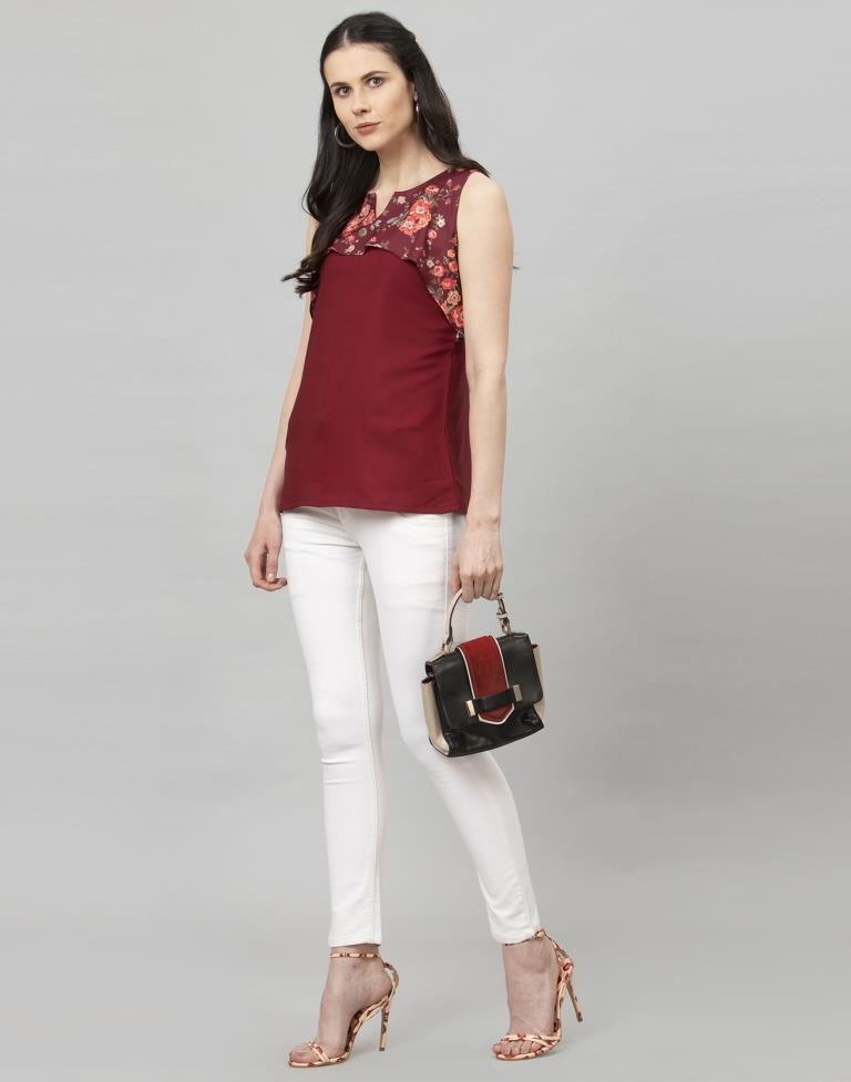 Adorable Maroon Coloured Digital Printed Crepe Tops 