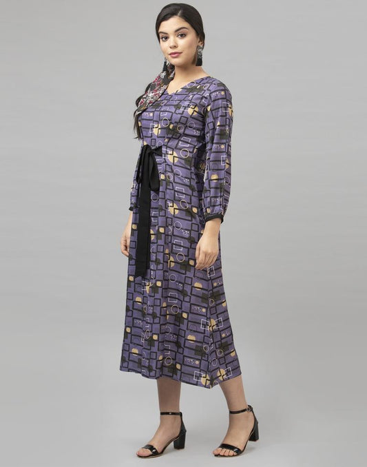 Versatile Purple Coloured Digital Printed Crepe Dress