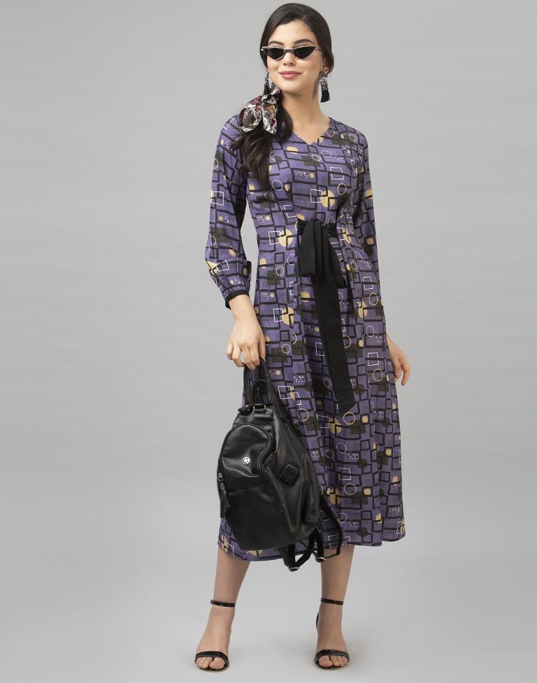 Versatile Purple Coloured Digital Printed Crepe Dress