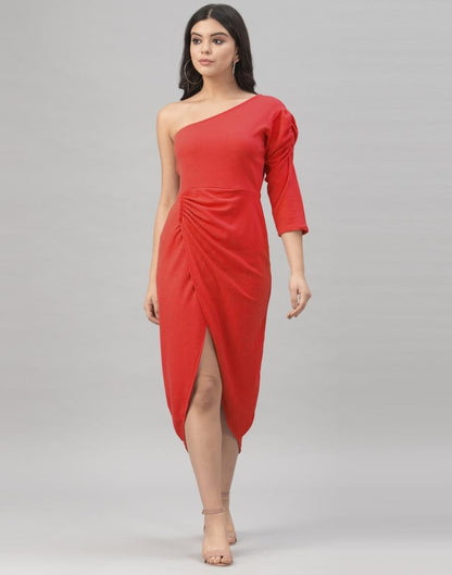 Enigmatic Red Coloured Knitted Lycra Dress