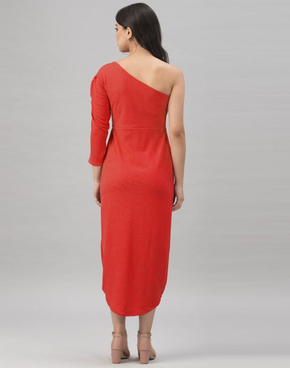 Enigmatic Red Coloured Knitted Lycra Dress