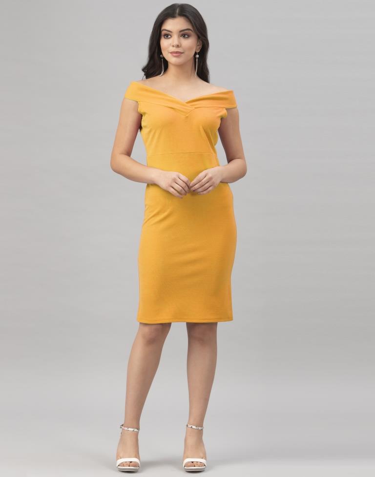 Mustard Yellow Coloured Knitted Lycra Dress