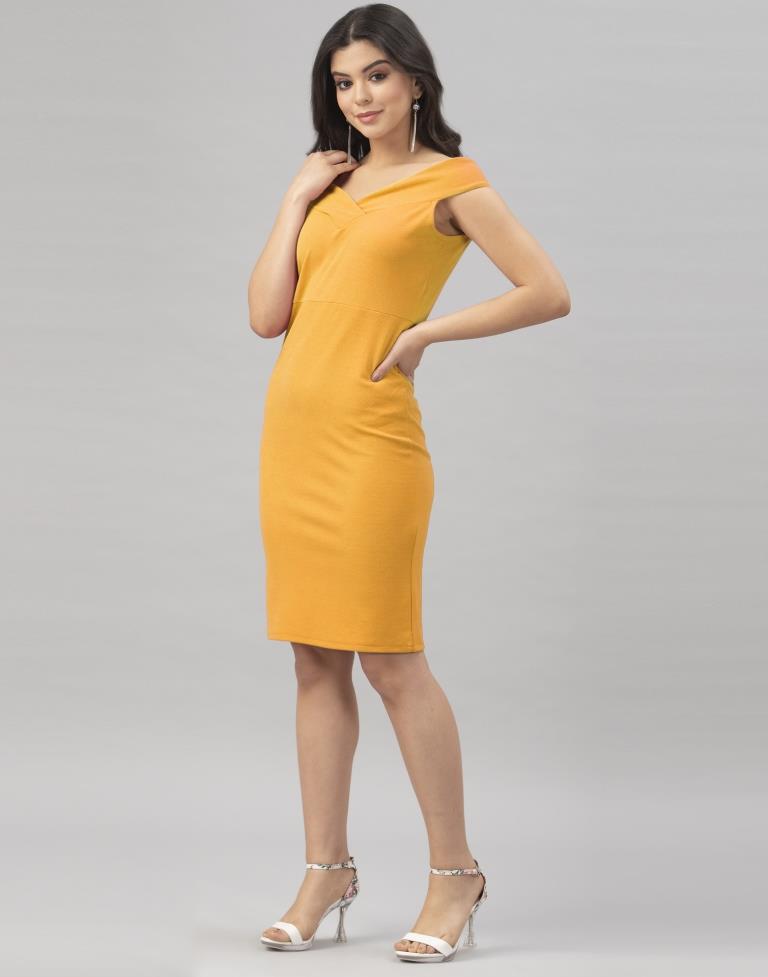 Mustard Yellow Coloured Knitted Lycra Dress