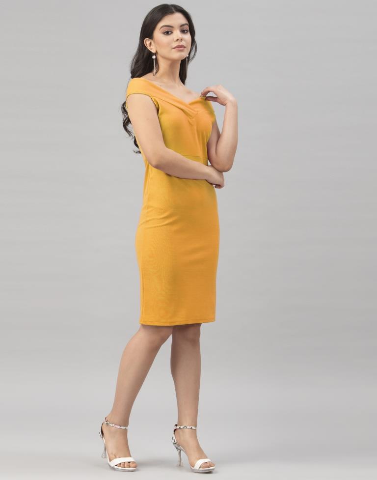 Mustard Yellow Coloured Knitted Lycra Dress