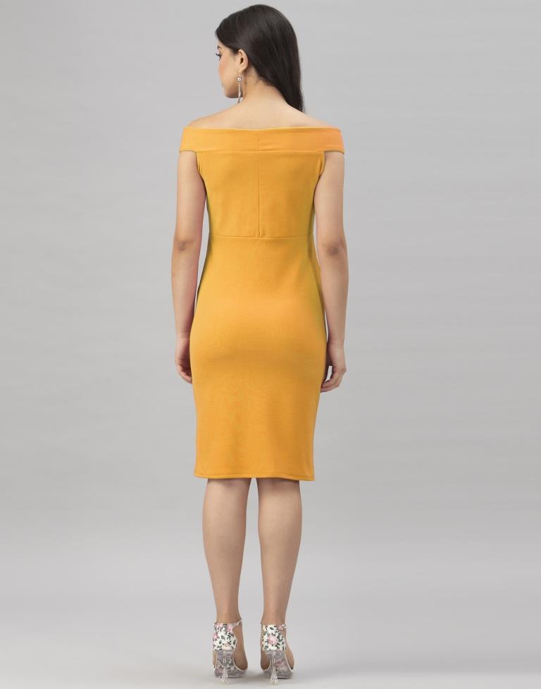 Mustard Yellow Coloured Knitted Lycra Dress