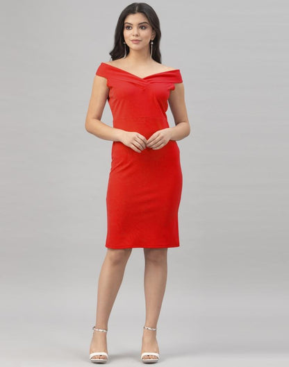 Red Coloured Knitted Lycra Bodycon