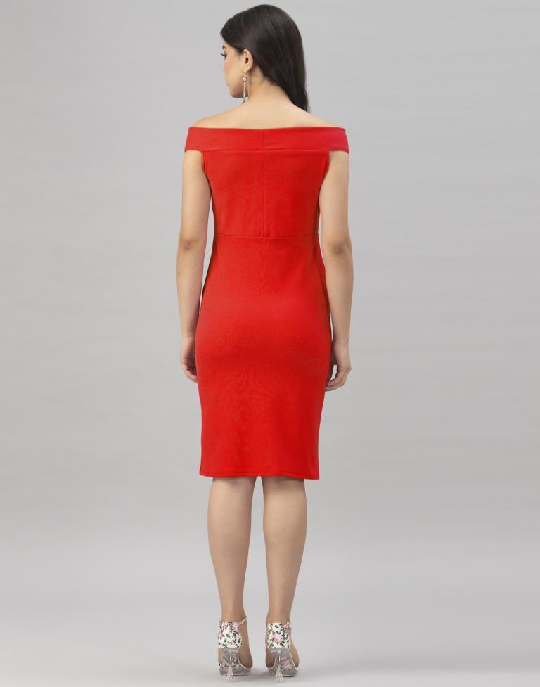 Red Coloured Knitted Lycra Bodycon