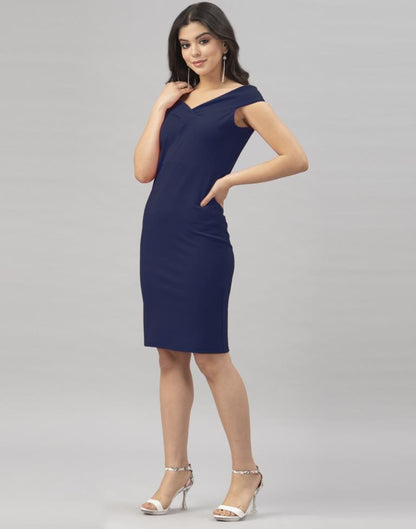 Navy Blue Coloured Knitted Lycra Bodycon