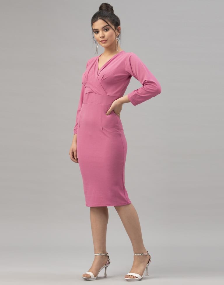 Imperial Pink Coloured Knitted Lycra Dress