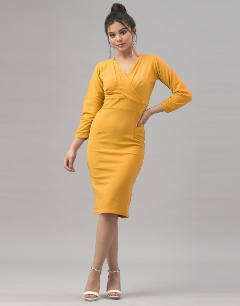 Vintage Mustard Yellow Coloured Knitted Lycra Dress