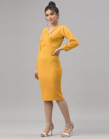 Vintage Mustard Yellow Coloured Knitted Lycra Dress