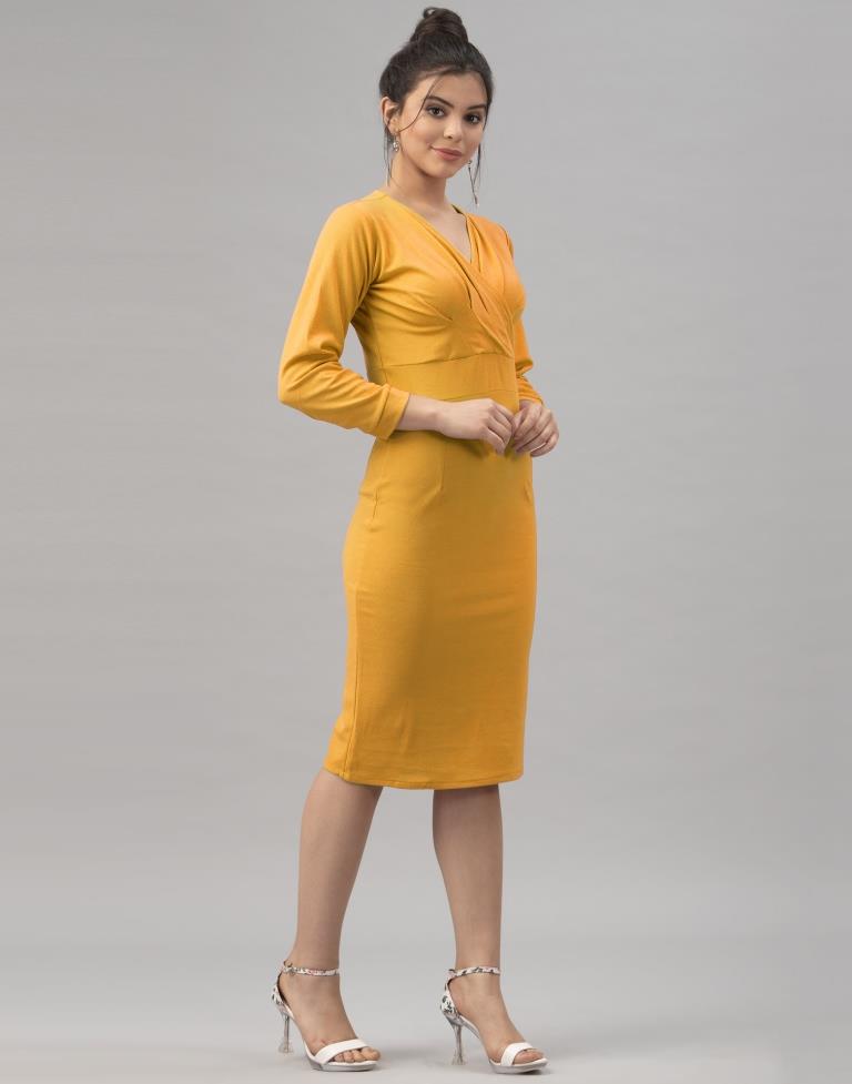 Vintage Mustard Yellow Coloured Knitted Lycra Dress