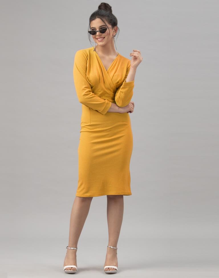 Vintage Mustard Yellow Coloured Knitted Lycra Dress