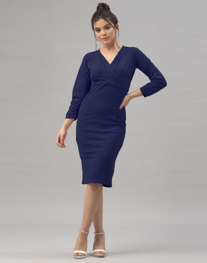 Navy Blue Coloured Knitted Lycra Dress