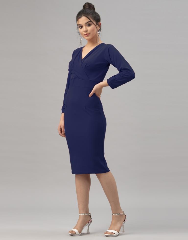 Navy Blue Coloured Knitted Lycra Dress