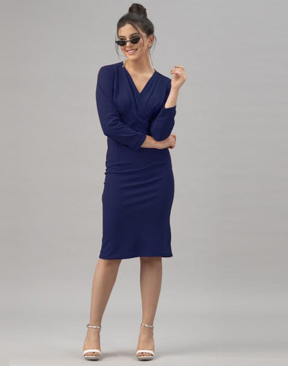 Navy Blue Coloured Knitted Lycra Dress