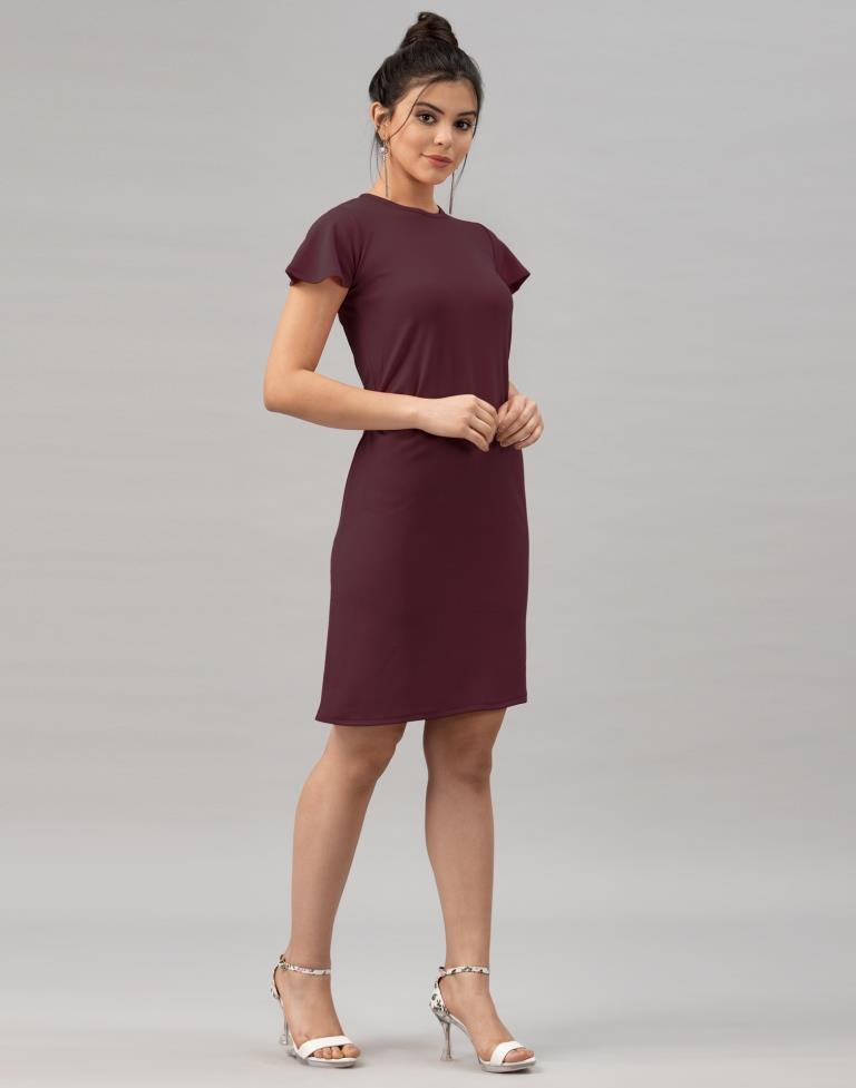 Idyiic Dark Brown Coloured Knitted Lycra Dress