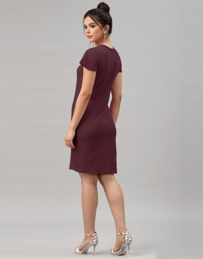 Idyiic Dark Brown Coloured Knitted Lycra Dress