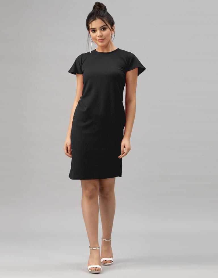 Favourable Black Coloured Knitted Lycra Dress