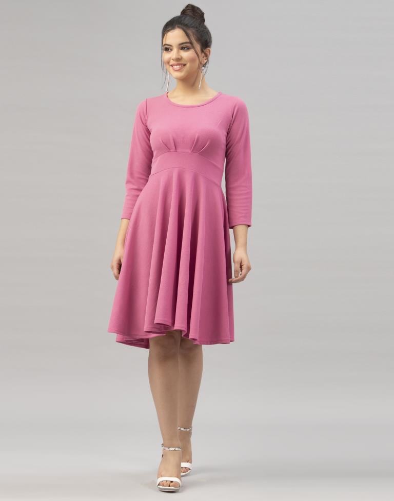 Standard Pink Coloured Knitted Lycra Dress