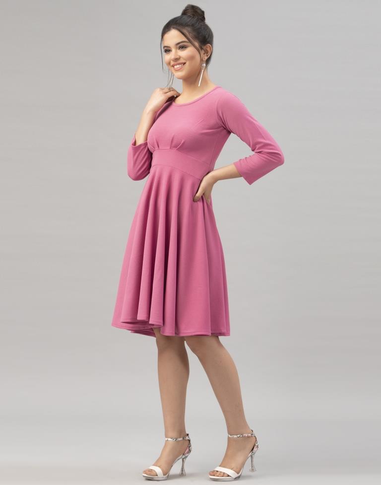 Standard Pink Coloured Knitted Lycra Dress