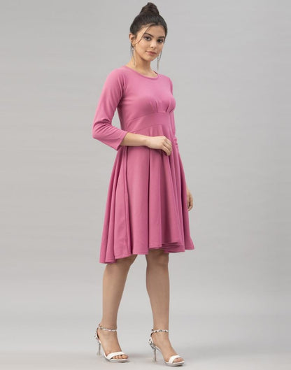 Standard Pink Coloured Knitted Lycra Dress