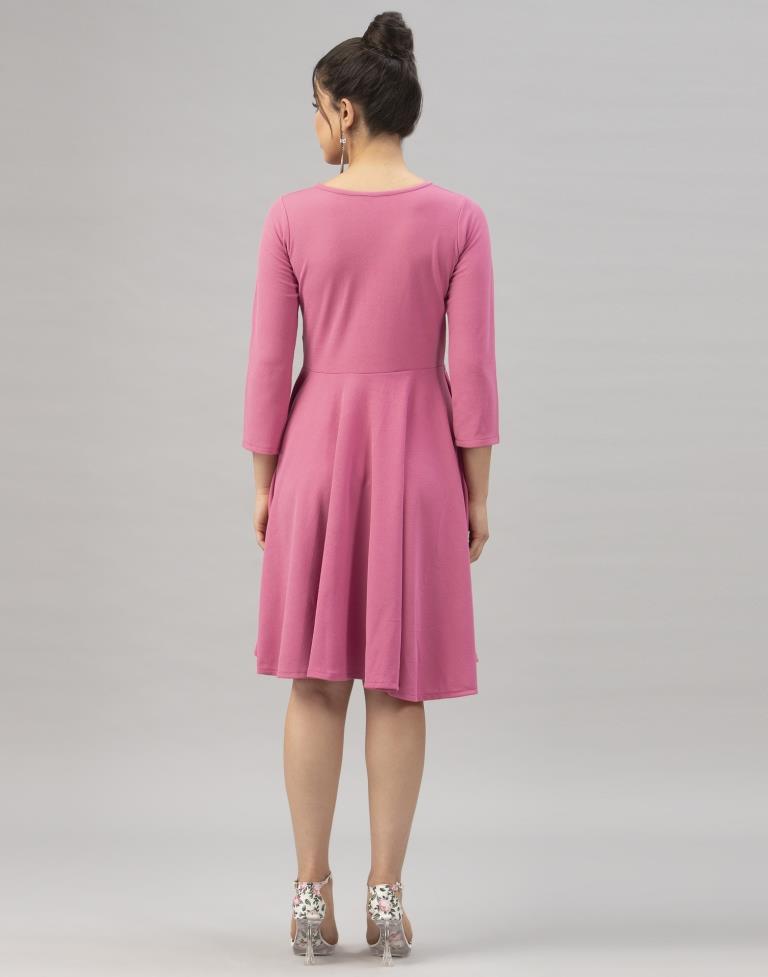 Standard Pink Coloured Knitted Lycra Dress