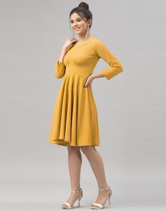 Whimsical Mustard Yellow Coloured Knitted Lycra Dress