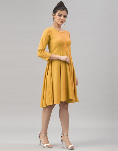 Whimsical Mustard Yellow Coloured Knitted Lycra Dress