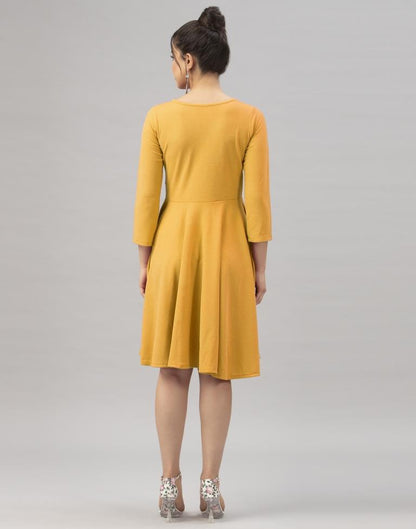 Whimsical Mustard Yellow Coloured Knitted Lycra Dress