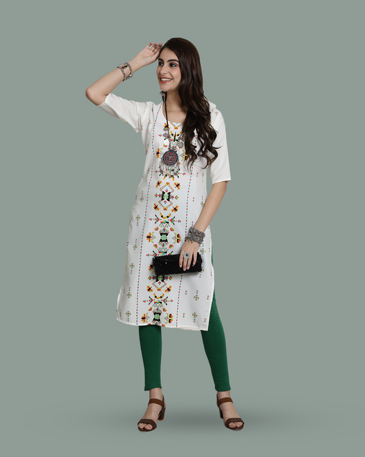 Art-inspired White Kurta 