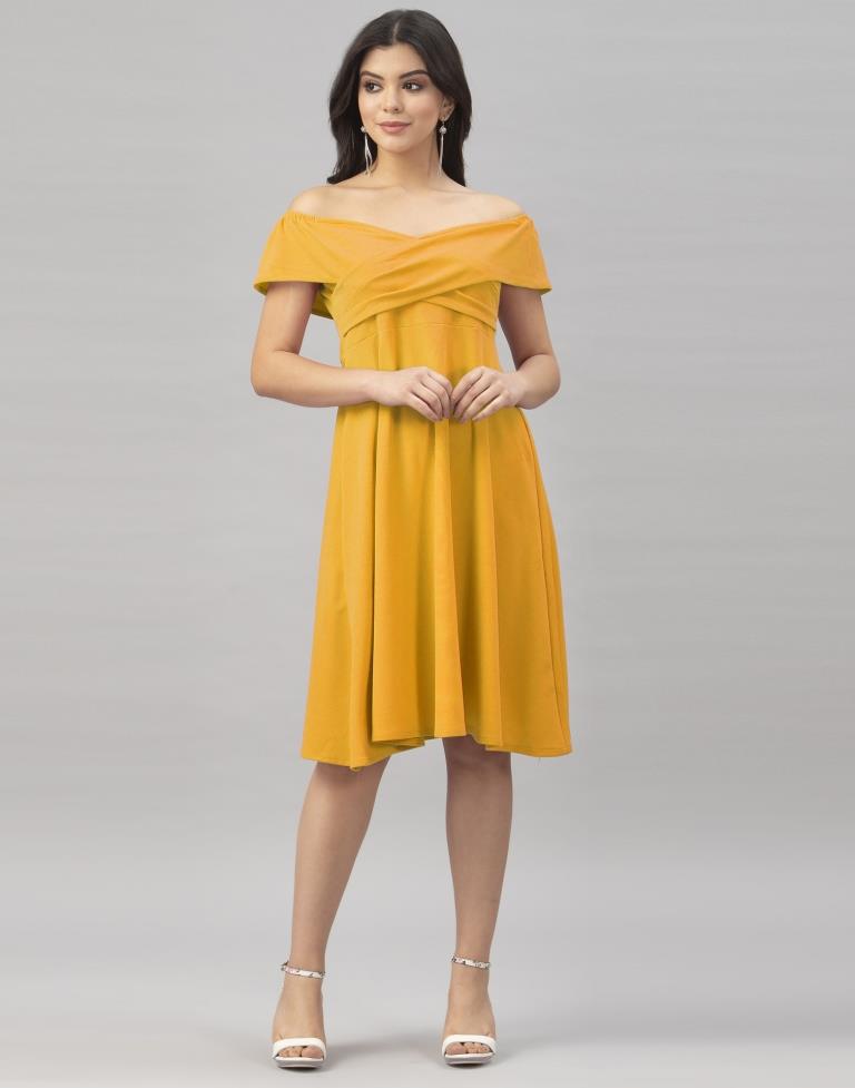 Rust Mustard Yellow Coloured Knitted Lycra Dress