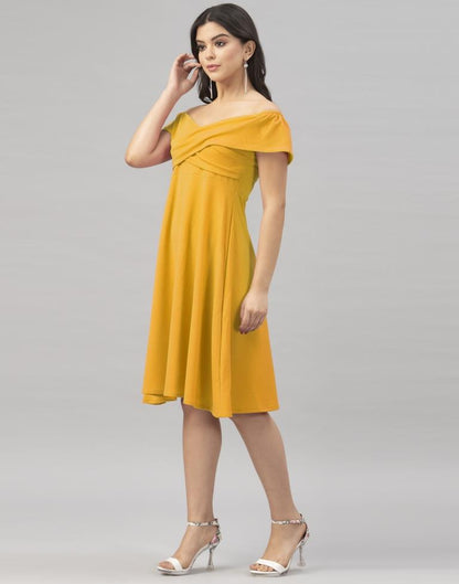 Rust Mustard Yellow Coloured Knitted Lycra Dress