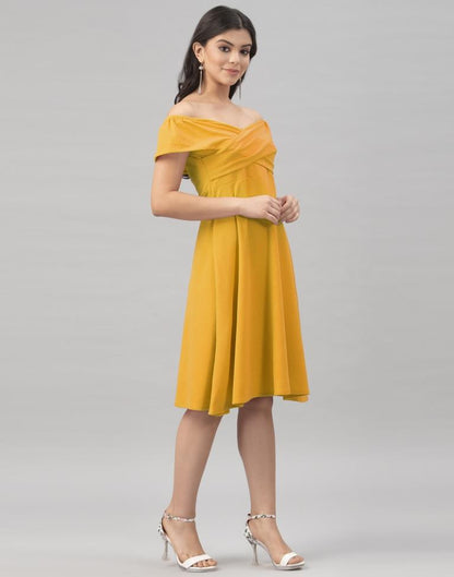 Rust Mustard Yellow Coloured Knitted Lycra Dress