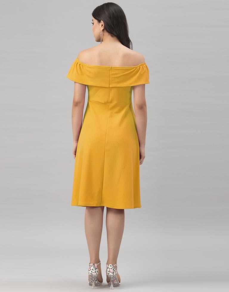 Rust Mustard Yellow Coloured Knitted Lycra Dress