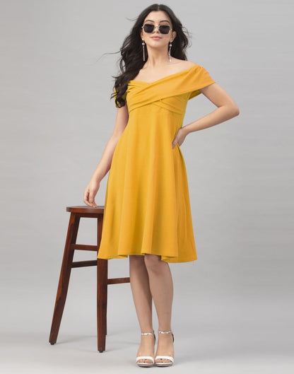 Rust Mustard Yellow Coloured Knitted Lycra Dress