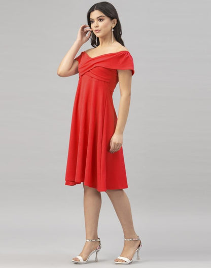 Impressive Red Coloured Knitted Lycra Dress