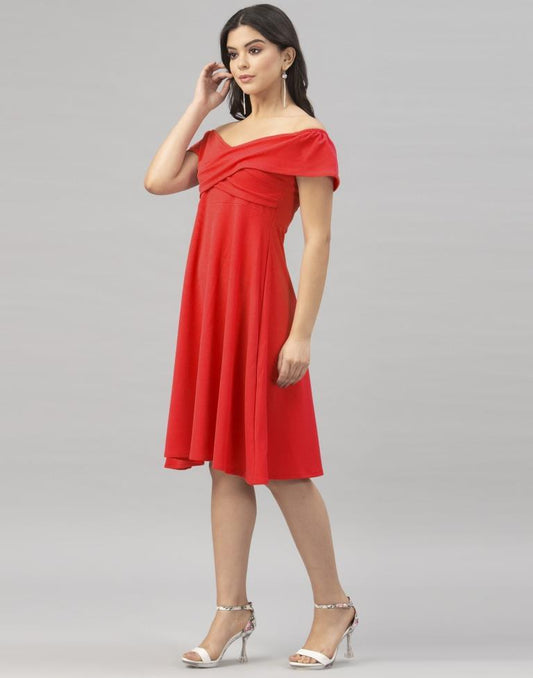 Impressive Red Coloured Knitted Lycra Dress