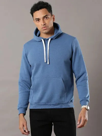 Men Blue Pure Cotton Hoodie Sweatshirts 