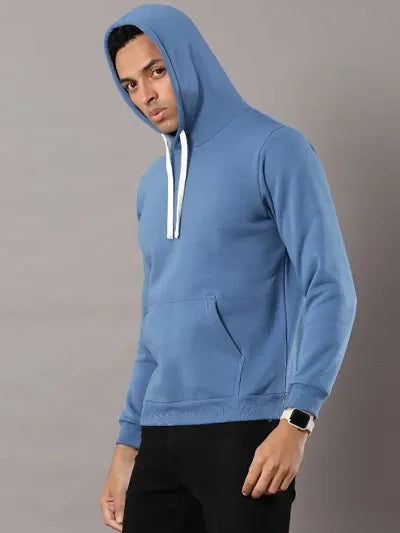 Men Blue Pure Cotton Hoodie Sweatshirts 